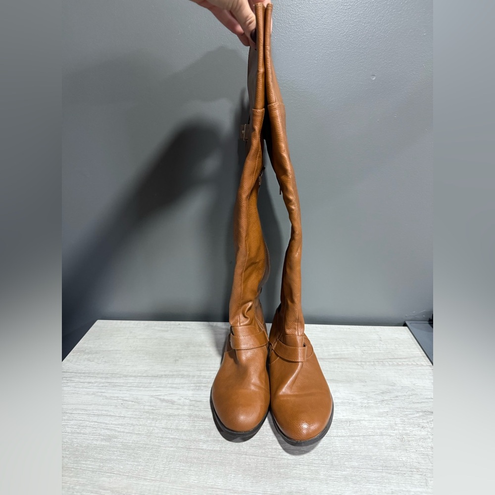 Bar III Cognac Leather Knee-High Boots Wide Calf Size 7
